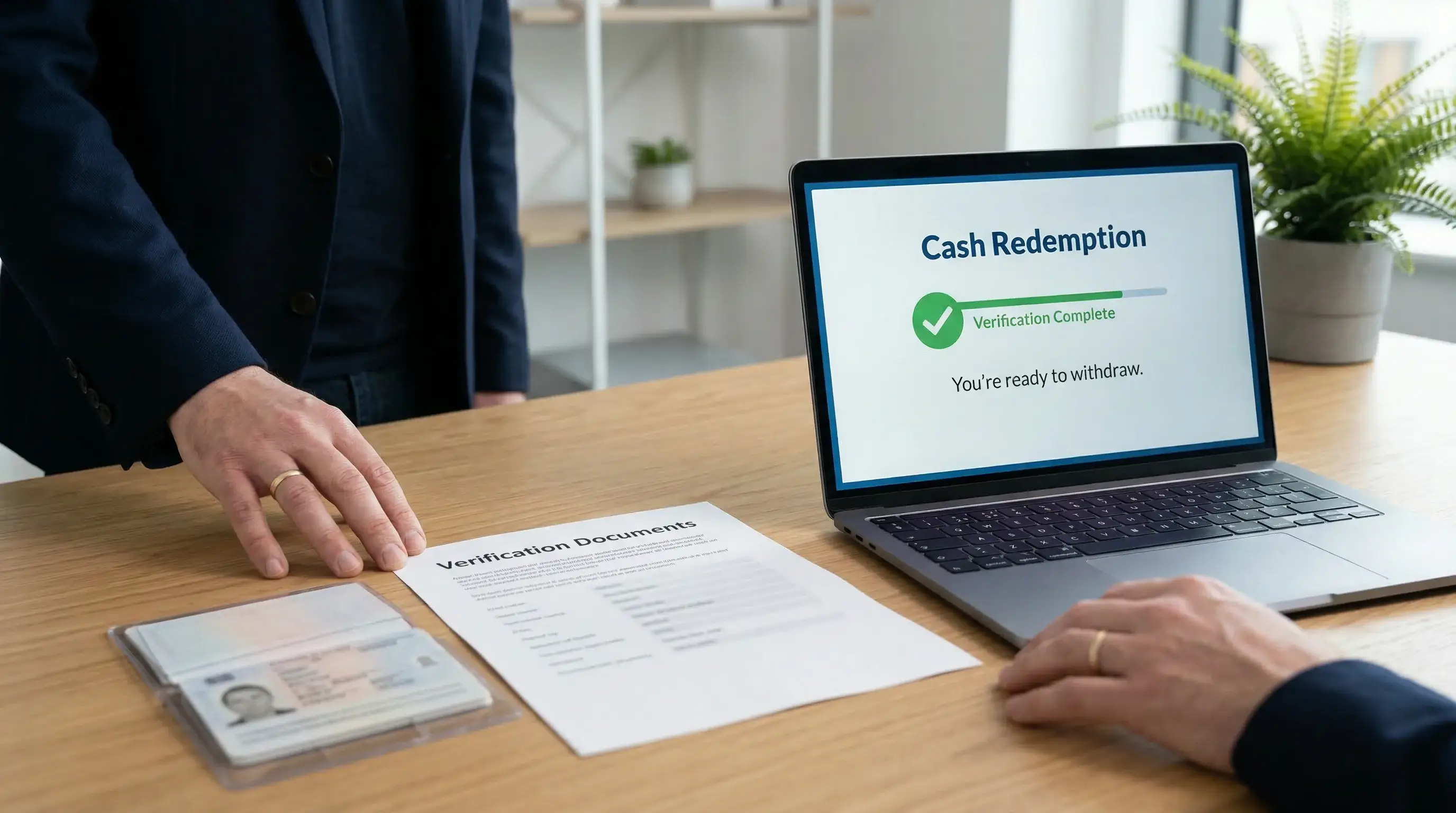 Step-by-step sweeps coins redemption workflow showing verification and payout methods