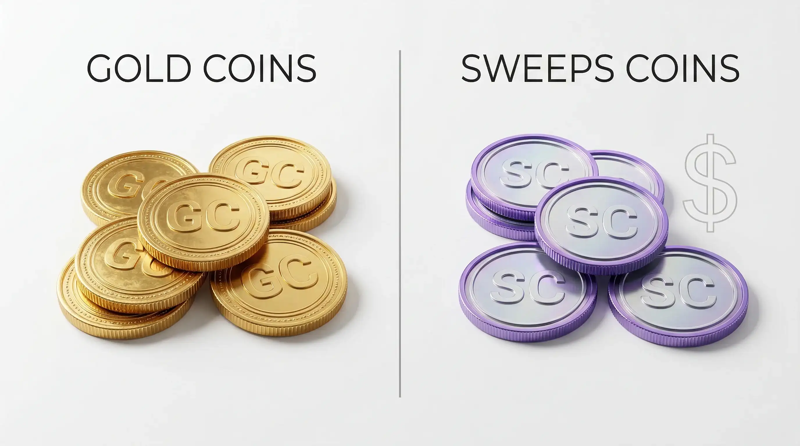 Visual comparison of Sweeps Coins and Gold Coins currencies at sweepstakes casinos