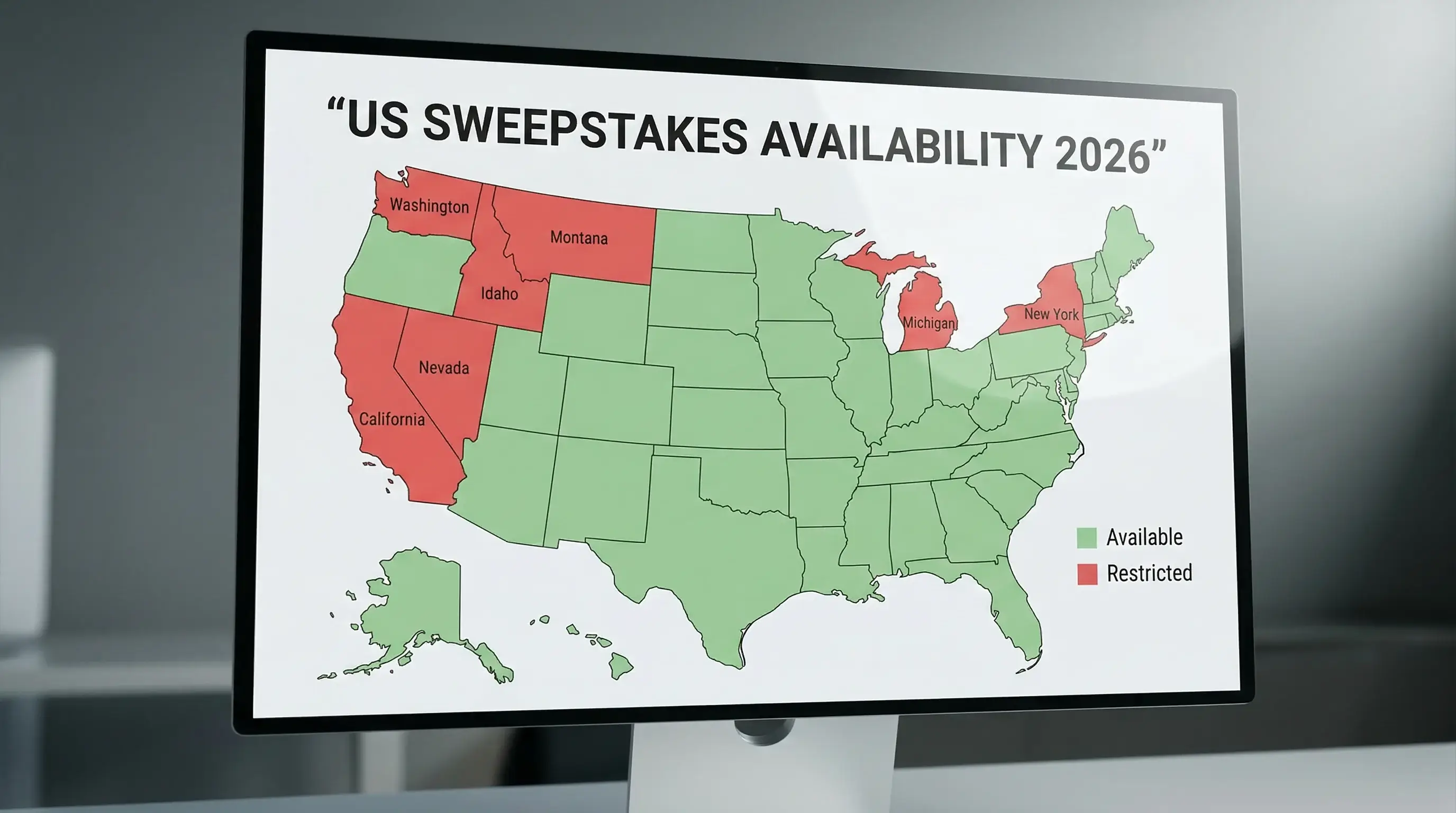 US map highlighting states where sweepstakes casinos operate legally in 2026